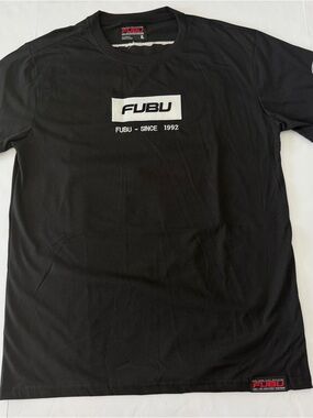 FUBU Black Short Sleeve Tee with White Logo Patch